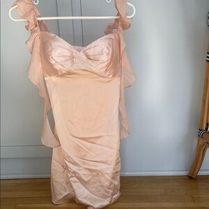 Blush Pink Satin Mini Dress with Ruffle Straps